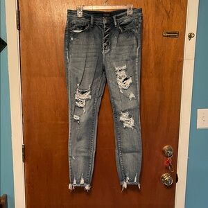 Judy Blue Dark Wash Distressed Skinny Jeans